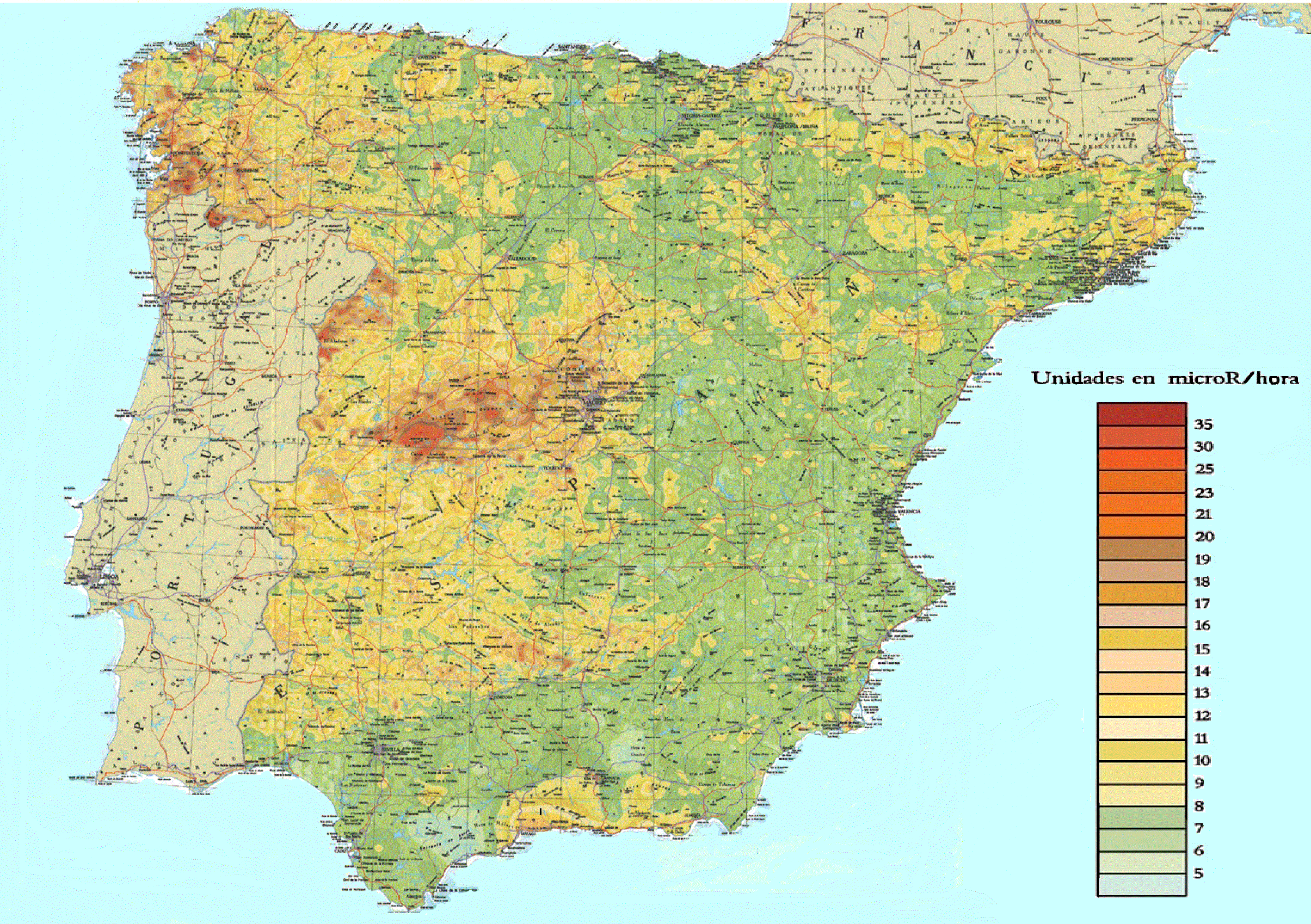 Resultado de imagen de MAPA RADIACION ESPAÑA